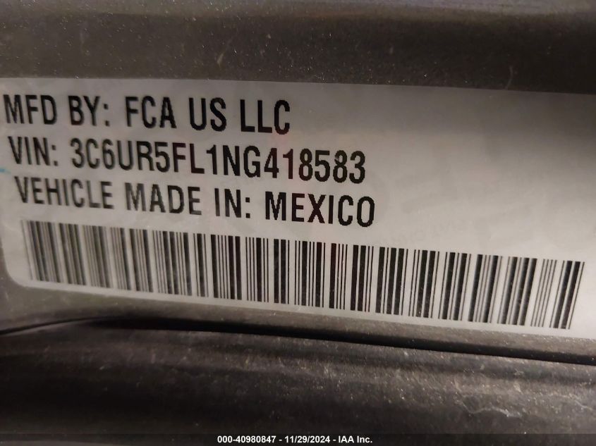 2022 Ram 2500 Laramie 4X4 6'4 Box VIN: 3C6UR5FL1NG418583 Lot: 40980847