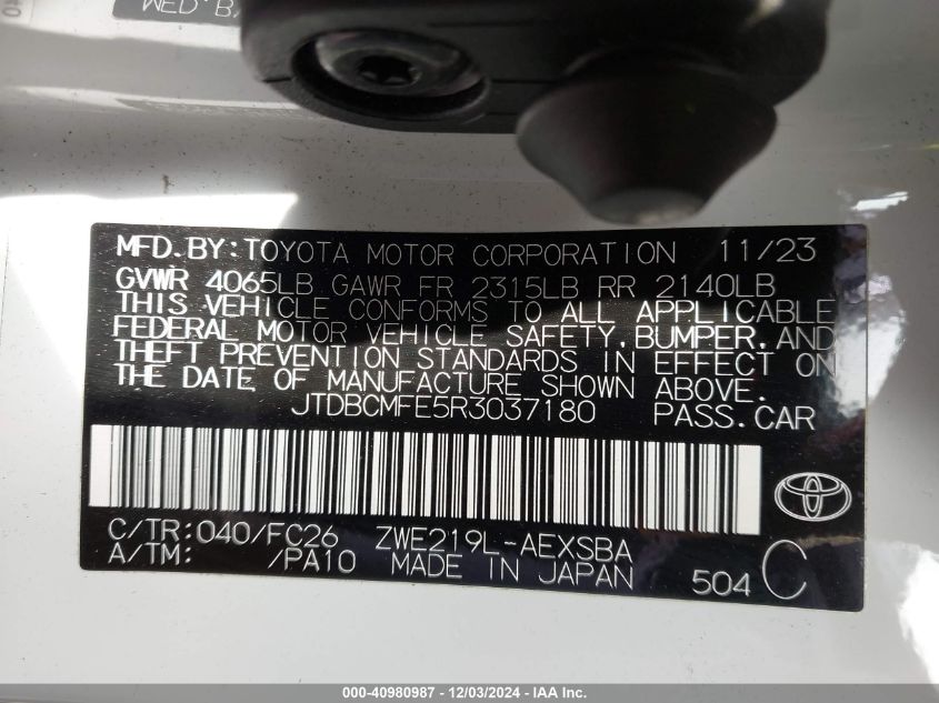 2024 TOYOTA COROLLA HYBRID SE - JTDBCMFE5R3037180