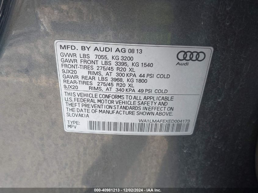 VIN WA1LMAFEXED004173 2014 Audi Q7, 3.0 Tdi Premium no.9