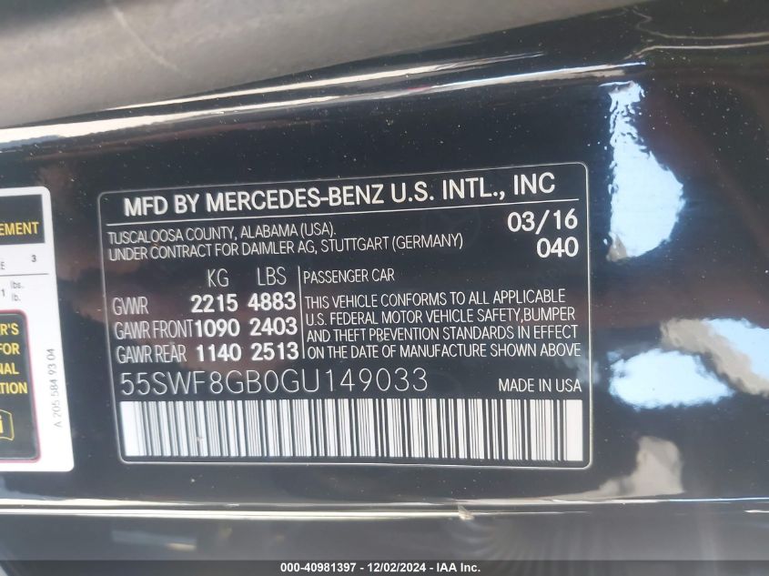 VIN 55SWF8GB0GU149033 2016 Mercedes-Benz AMG C 63 no.9