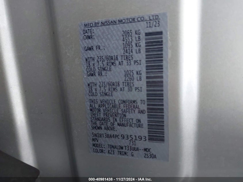 2023 NISSAN ROGUE SV FWD - 5N1BT3BA4PC935193