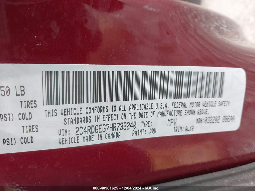 2017 DODGE GRAND CARAVAN GT - 2C4RDGEG7HR733240