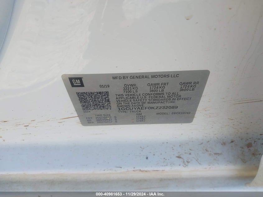 2019 CHEVROLET SILVERADO 1500 WORK TRUCK - 1GCUYAEF0KZ232089