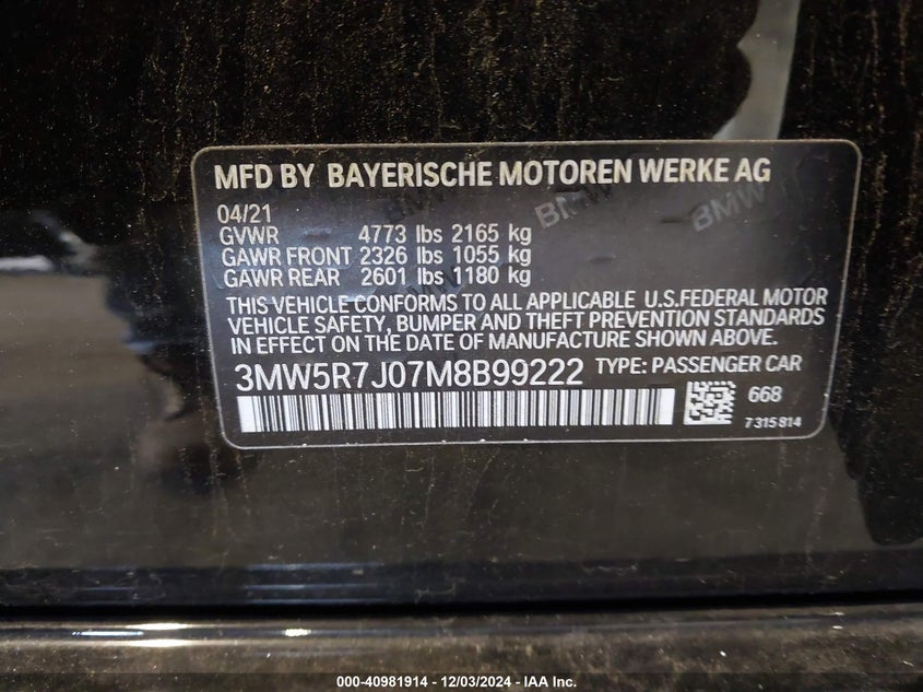 2021 BMW 330I XDRIVE - 3MW5R7J07M8B99222