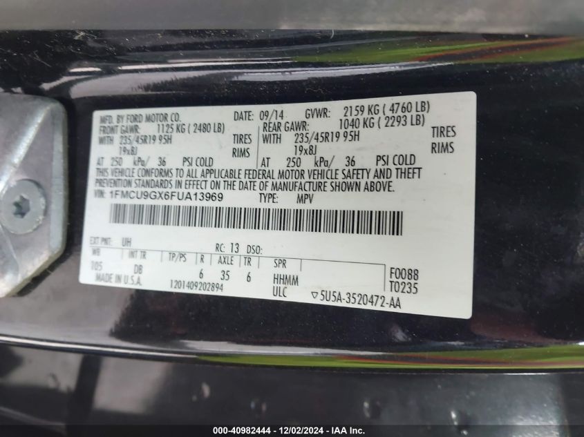 VIN 1FMCU9GX6FUA13969 2015 Ford Escape, SE no.9