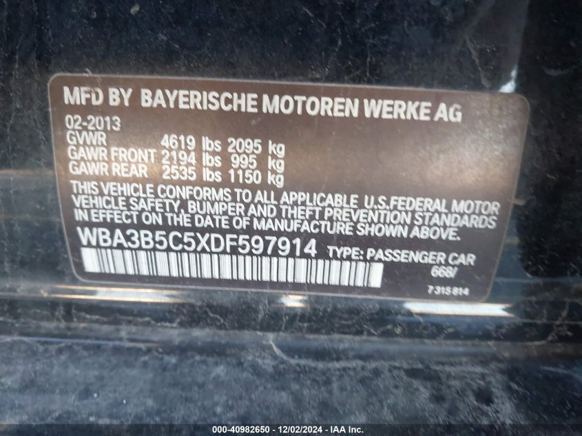 VIN WBA3B5C5XDF597914 2013 BMW 3 Series, 328I Xdrive no.9