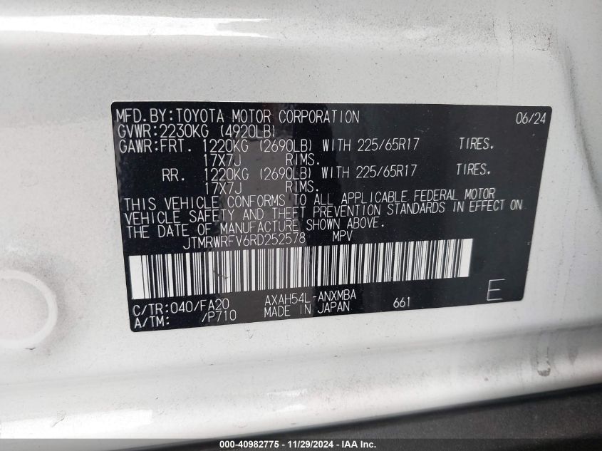 VIN JTMRWRFV6RD252578 2024 TOYOTA RAV4 HYBRID no.9