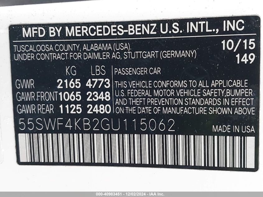 VIN 55SWF4KB2GU115062 2016 Mercedes-Benz C 300, 4Ma... no.9