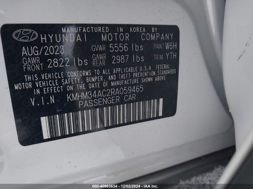 2024 Hyundai Ioniq 6 Sel VIN: KMHM34AC2RA059465 Lot: 40983634