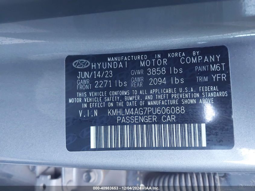 VIN KMHLM4AG7PU606088 2023 HYUNDAI ELANTRA no.9