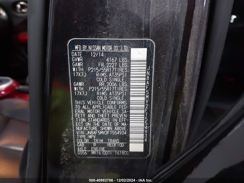 2015 NISSAN JUKE SL - JN8AF5MV2FT554934