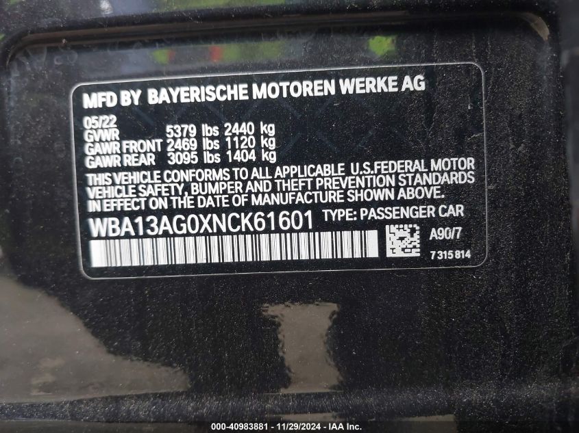 VIN WBA13AG0XNCK61601 2022 BMW 5 Series, 530E no.9