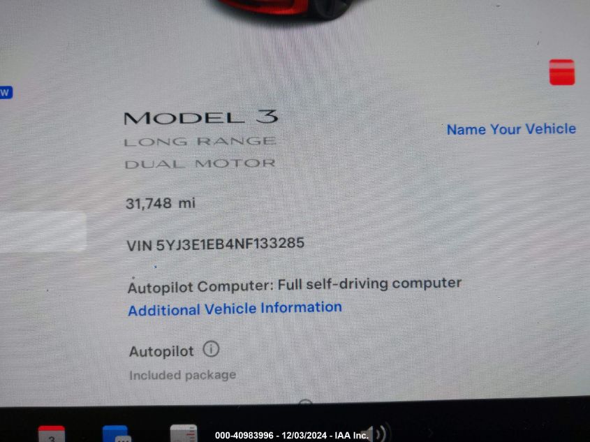 VIN 5YJ3E1EB4NF133285 2022 Tesla Model 3, Long Rang... no.7