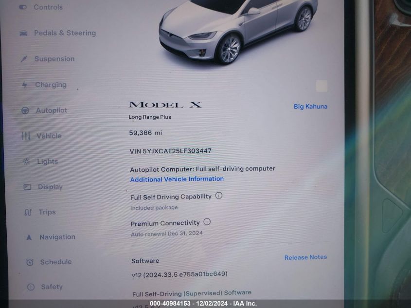 2020 Tesla Model X Long Range Dual Motor All-Wheel Drive/Long Range Plus Dual Motor All-Wheel Drive VIN: 5YJXCAE25LF303447 Lot: 40984153