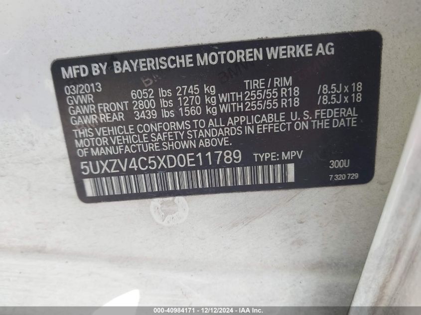 VIN 5UXZV4C5XD0E11789 2013 BMW X5, Xdrive35I/Xdrive... no.9