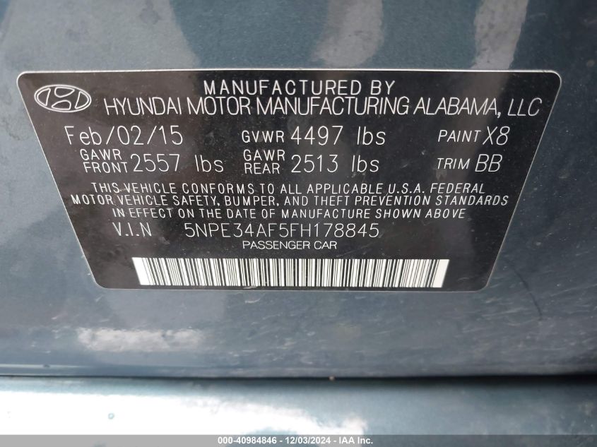 VIN 5NPE34AF5FH178845 2015 HYUNDAI SONATA no.9