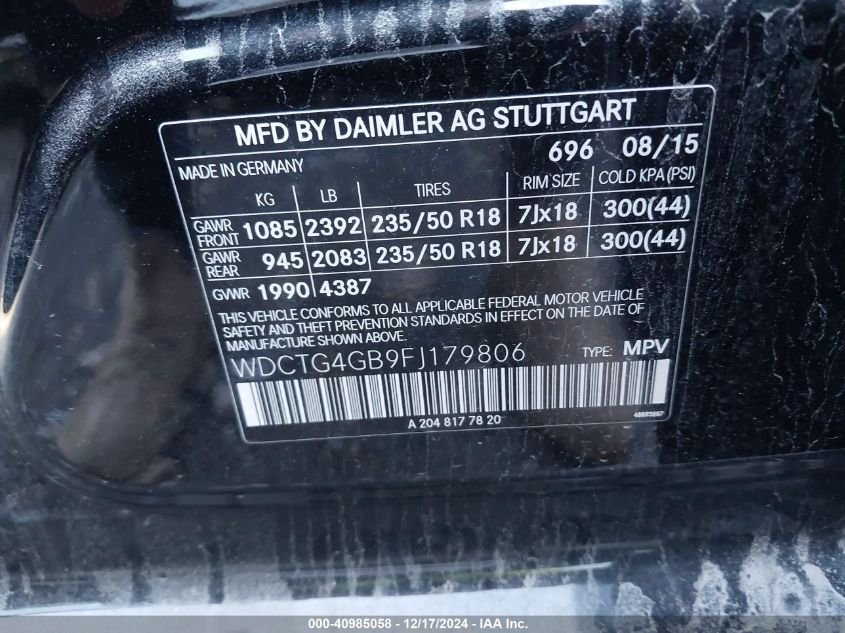 VIN WDCTG4GB9FJ179806 2015 Mercedes-Benz GLA 250, 4... no.9