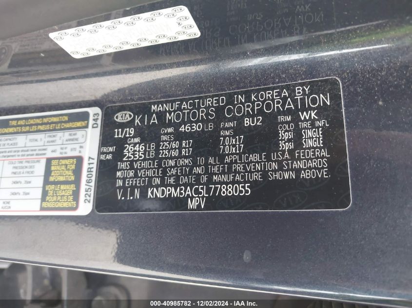 VIN KNDPM3AC5L7788055 2020 KIA Sportage, LX no.9