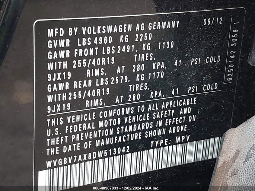 2013 VOLKSWAGEN TIGUAN SEL - WVGBV7AX8DW513042