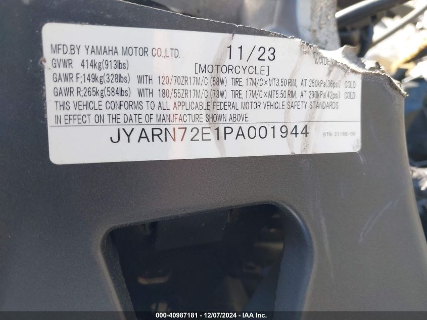 2023 Yamaha Mt09 D VIN: JYARN72E1PA001944 Lot: 40987181