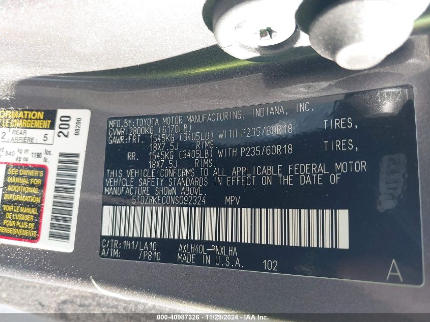 VIN 5TDZRKEC0NS092324 2022 Toyota Sienna, Limited no.9