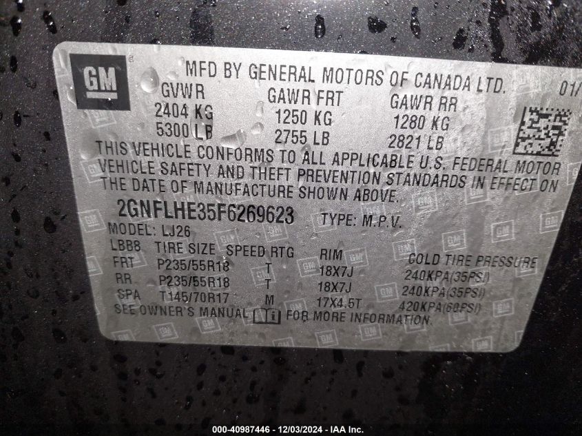 VIN 2GNFLHE35F6269623 2015 Chevrolet Equinox, Ltz no.9