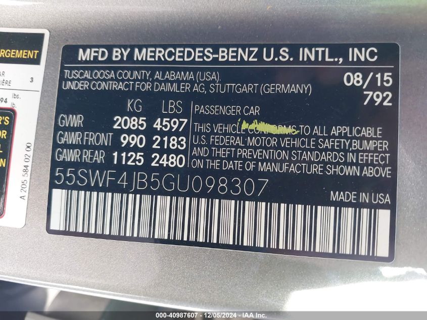 VIN 55SWF4JB5GU098307 2016 Mercedes-Benz C-Class, C... no.9