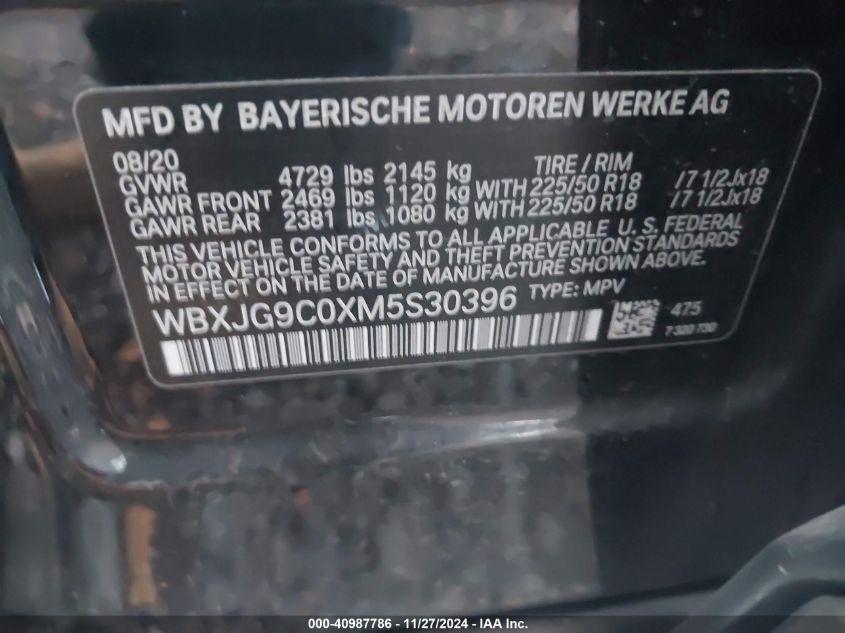 VIN WBXJG9C0XM5S30396 2021 BMW X1, Xdrive28I no.9