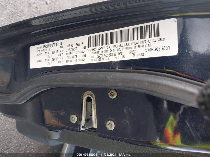 2012 Ram 1500 St VIN: 1C6RD7KP0CS247582 Lot: 40988003