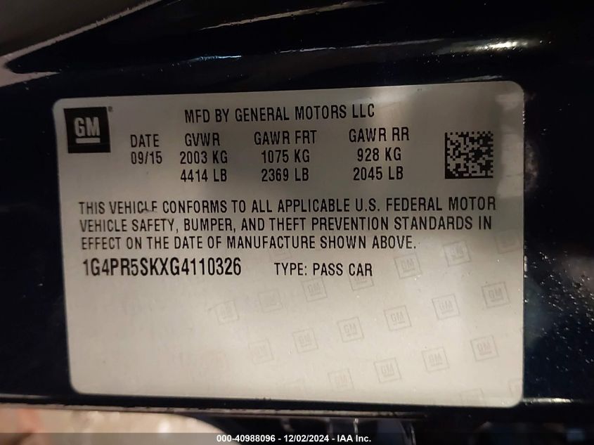 2016 Buick Verano Convenience Group VIN: 1G4PR5SKXG4110326 Lot: 40988096