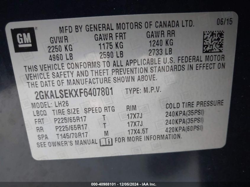 VIN 2GKALSEKXF6407801 2015 GMC Terrain, Slt-1 no.9