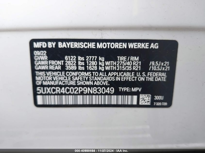 VIN 5UXCR4C02P9N83049 2023 BMW X5, Sdrive40I no.9