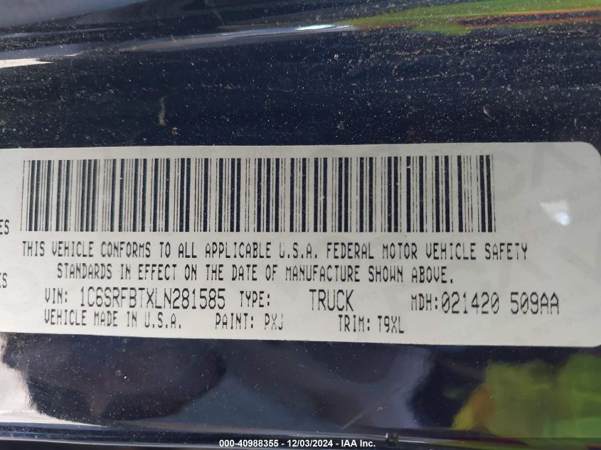 VIN 1C6SRFBTXLN281585 2020 RAM 1500, Big Horn  4X4... no.9