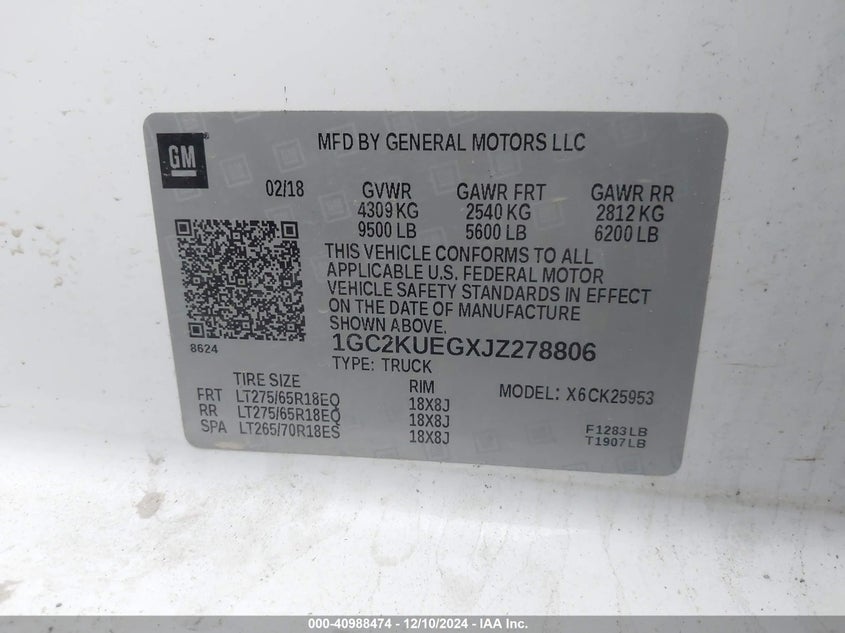 2018 CHEVROLET SILVERADO 2500HD WT - 1GC2KUEGXJZ278806
