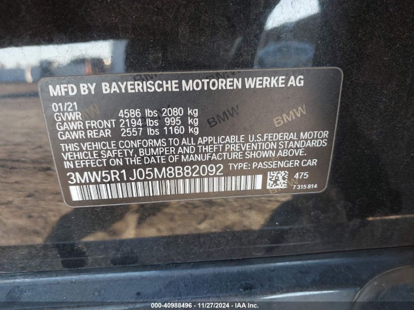 VIN 3MW5R1J05M8B82092 2021 BMW 3 Series, 330I no.9