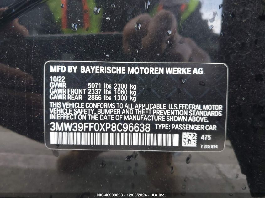 VIN 3MW39FF0XP8C96638 2023 BMW 3 Series, 330E no.9