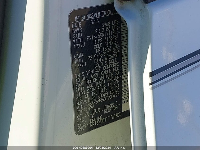 2013 NISSAN JUKE SV - JN8AF5MR6DT200494