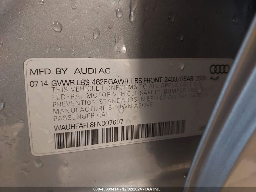 VIN WAUHFAFL8FN007697 2015 Audi A4, 2.0T Premium no.9