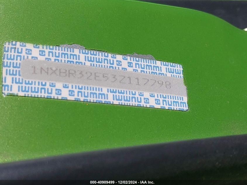 2003 Toyota Corolla S VIN: 1NXBR32E53Z117798 Lot: 40989499