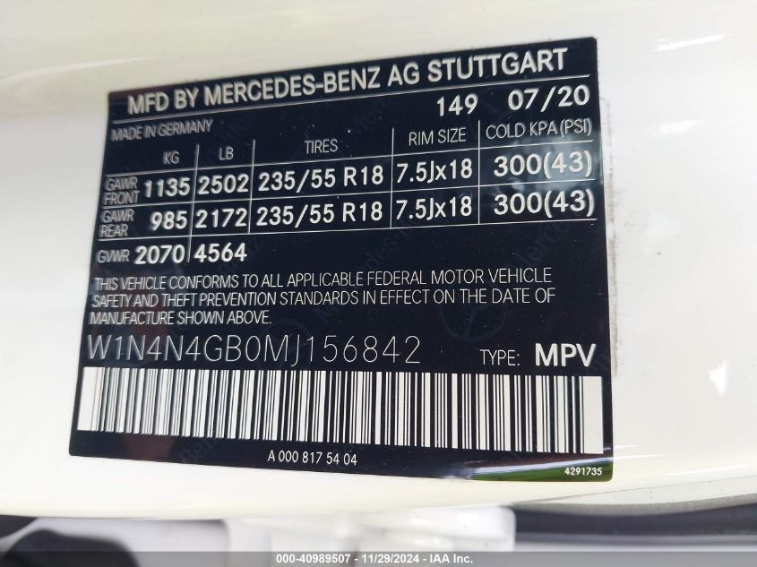 VIN W1N4N4GB0MJ156842 2021 Mercedes-Benz GLA 250 no.9