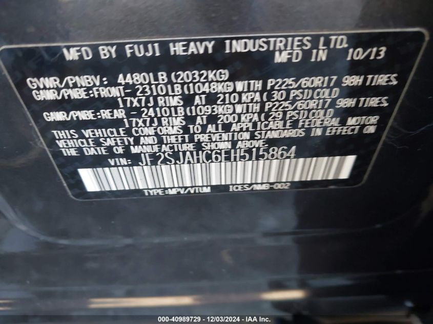 VIN JF2SJAHC6EH515864 2014 Subaru Forester, 2.5I Li... no.9