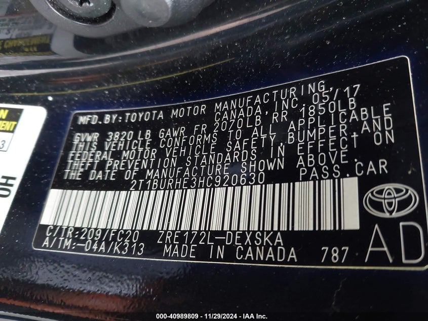 2017 TOYOTA COROLLA SE - 2T1BURHE3HC920630