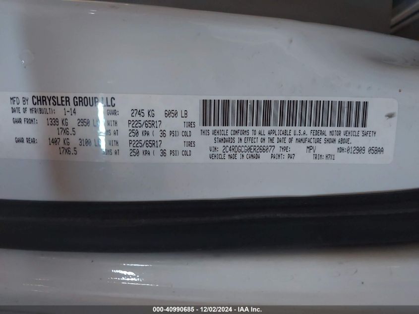 VIN 2C4RDGCG0ER266077 2014 DODGE GRAND CARAVAN no.9