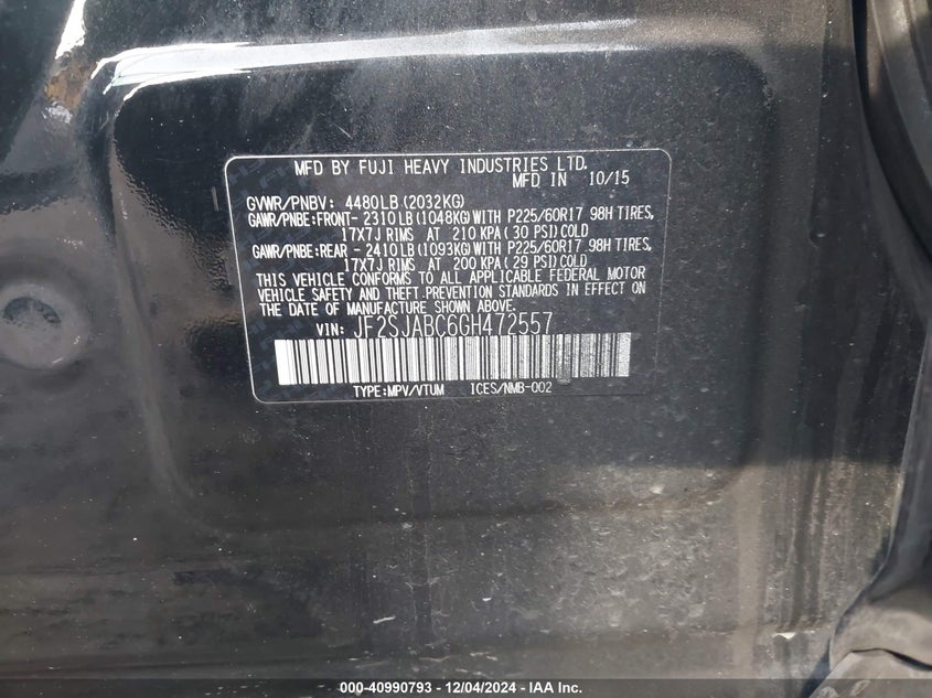 2016 SUBARU FORESTER 2.5I - JF2SJABC6GH472557