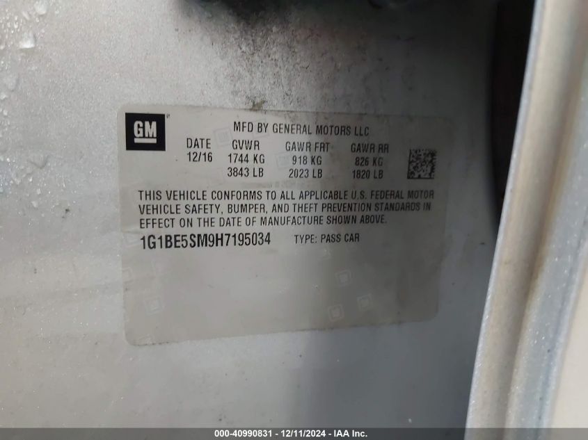 2017 CHEVROLET CRUZE LT AUTO - 1G1BE5SM9H7195034