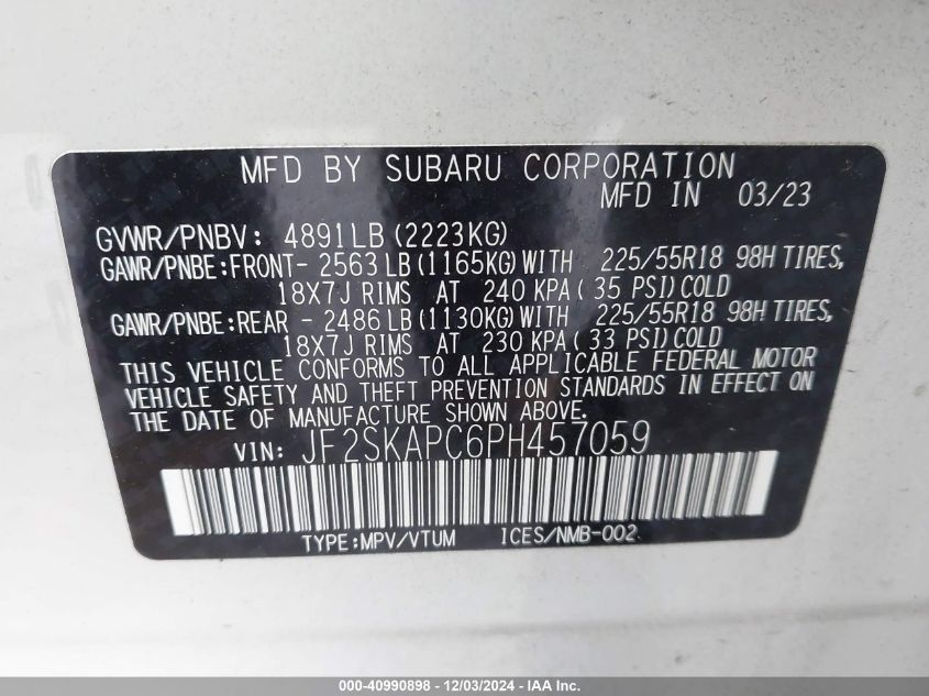 VIN JF2SKAPC6PH457059 2023 SUBARU FORESTER no.9