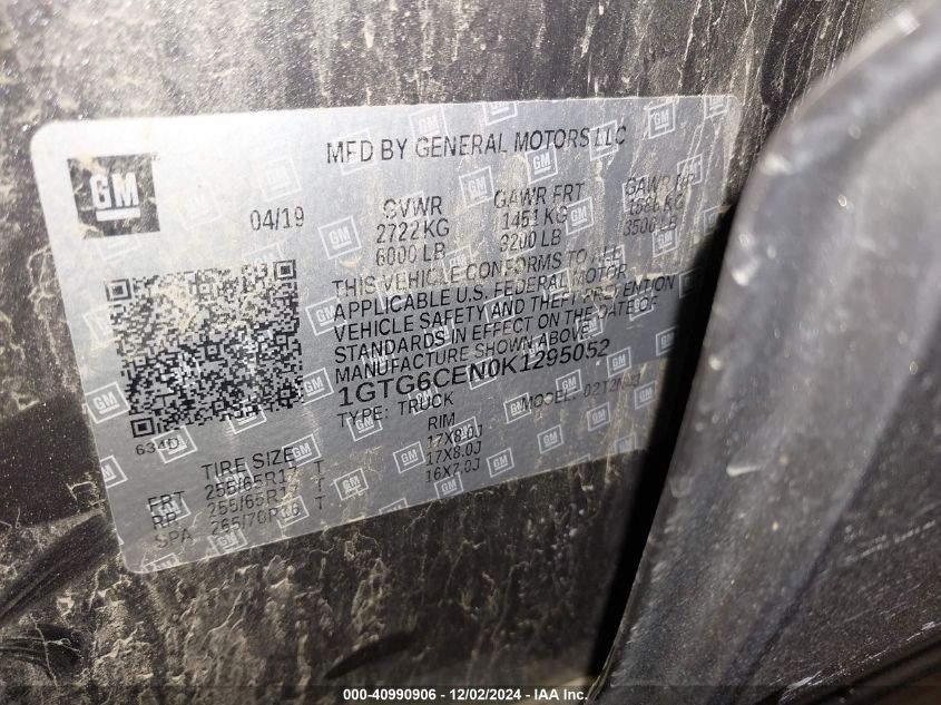 VIN 1GTG6CEN0K1295052 2019 GMC CANYON SLE