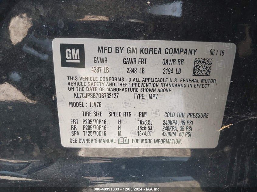 2016 CHEVROLET TRAX LT - KL7CJPSB7GB732137