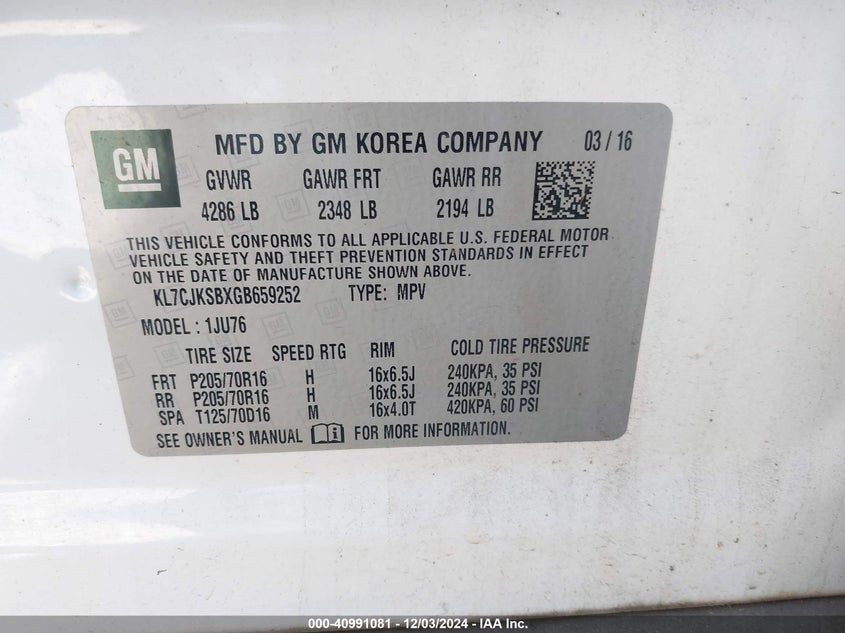 2016 CHEVROLET TRAX LS - KL7CJKSBXGB659252