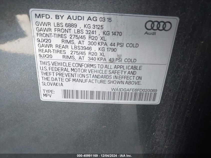 VIN WA1DGAFE6FD020089 2015 Audi Q7, 3.0T S Line Pre... no.9